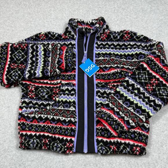 DSG Youth Girls Size L Cozy Fleece Full Zip Jacket Funky Fair Isle NWT - Picture 1 of 11